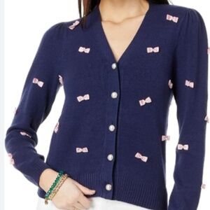 NWT Lilly Pulitzer Navy Cardigan with Pink Bows XXS